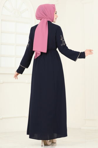 moda selvim Abaya 2001OZT1013 Navy Blue - Thumbnail