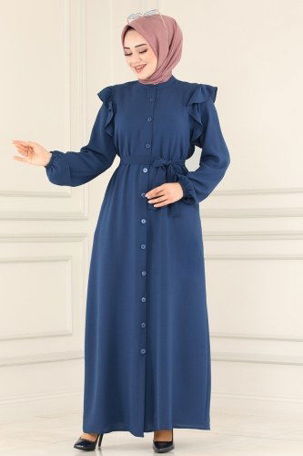 moda selvim Abaya 2006MDA386 Indigo - Thumbnail