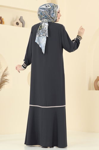 moda selvim عباءة رمادي غامق 2007OZT1013 - Thumbnail