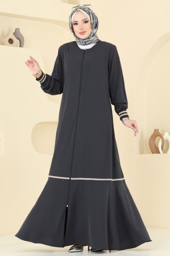 moda selvim عباءة رمادي غامق 2007OZT1013 - Thumbnail