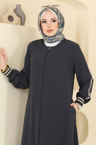 moda selvim عباءة رمادي غامق 2007OZT1013 - Thumbnail