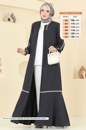 moda selvim عباءة رمادي غامق 2007OZT1013 - Thumbnail