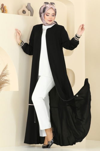 moda selvim Abaya 2007OZT1013 Black - Thumbnail