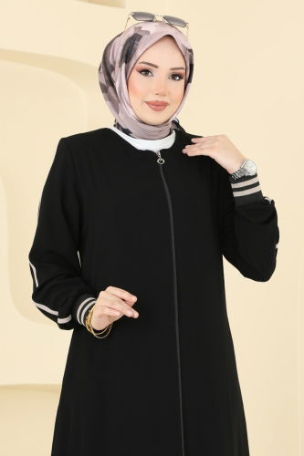 moda selvim Abaya 2007OZT1013 Black - Thumbnail