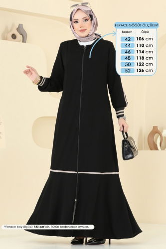 moda selvim Abaya 2007OZT1013 Black - Thumbnail