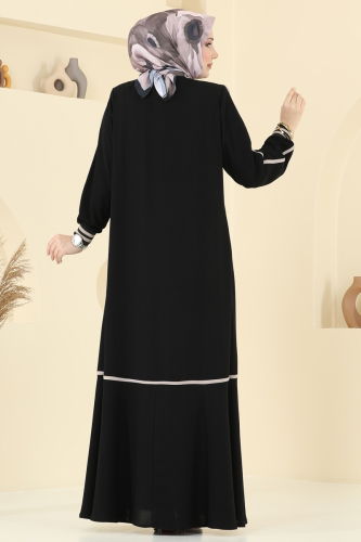 moda selvim عباءة أسود 2007OZT1013 - Thumbnail