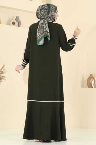 moda selvim Abaya 2007OZT1013 Khaki - Thumbnail
