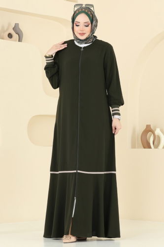 moda selvim Abaya 2007OZT1013 Khaki - Thumbnail