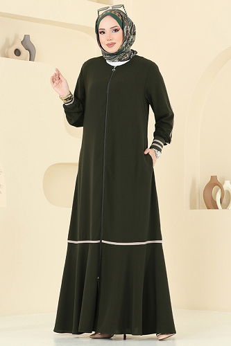 moda selvim Abaya 2007OZT1013 Khaki - Thumbnail