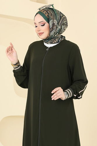moda selvim Abaya 2007OZT1013 Khaki - Thumbnail