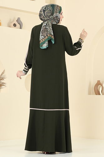 moda selvim عباءة اخضر عفني 2007OZT1013 - Thumbnail