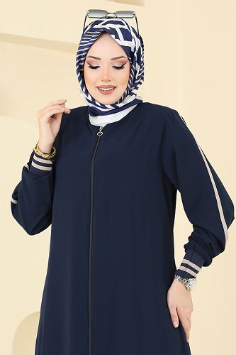 moda selvim Abaya 2007OZT1013 Navy Blue - Thumbnail