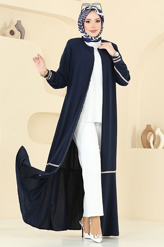 moda selvim عباءة كحلي 2007OZT1013 - Thumbnail