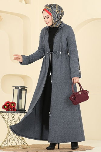 moda selvim Abaya 2012FON792 Anthracite - Thumbnail