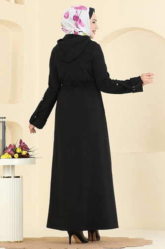 moda selvim Abaya 2012FON792 Black - Thumbnail