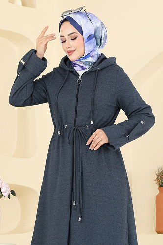 moda selvim Abaya 2012FON792 Navy Blue - Thumbnail