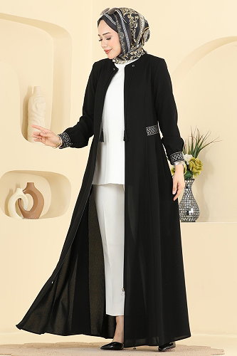 moda selvim Abaya 2015OZT1013 Black - Thumbnail