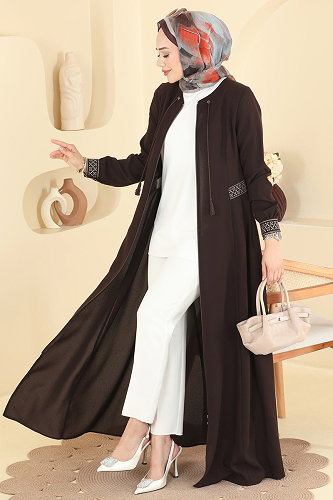 moda selvim Abaya 2015OZT1013 Brown - Thumbnail
