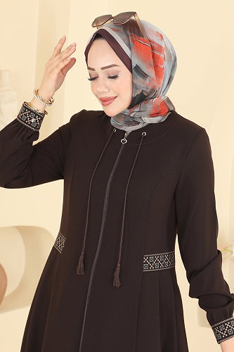 moda selvim عباءة بني 2015OZT1013 - Thumbnail
