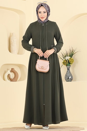 moda selvim Abaya 2015OZT1013 Khaki - Thumbnail