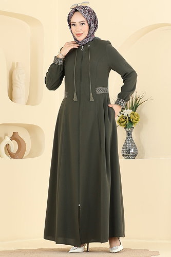 moda selvim Abaya 2015OZT1013 Khaki - Thumbnail