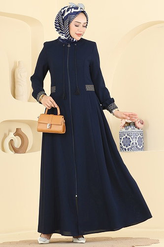 moda selvim Abaya 2015OZT1013 Navy Blue - Thumbnail