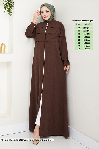 moda selvim Abaya 2018EFY931-M Brown - Thumbnail