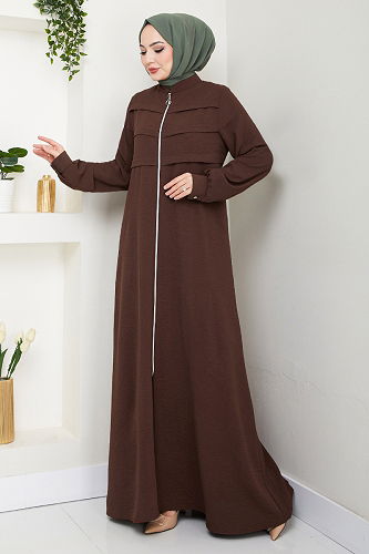 moda selvim Abaya 2018EFY931-M Brown - Thumbnail