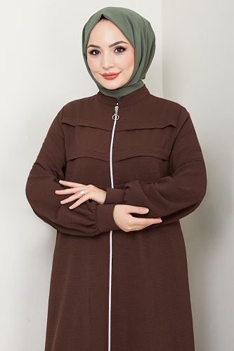 moda selvim Abaya 2018EFY931-M Brown - Thumbnail