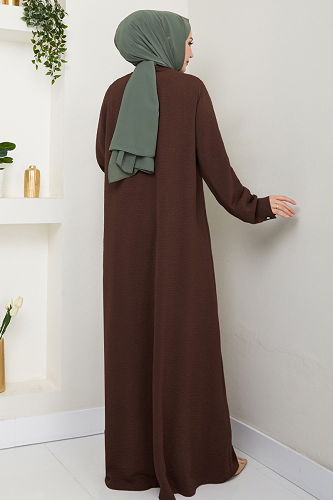 moda selvim Abaya 2018EFY931-M Brown - Thumbnail