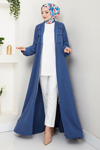 moda selvim Abaya 2018EFY931-M Indigo - Thumbnail
