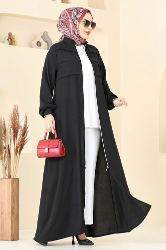 moda selvim Abaya 2018MEY846 Black - Thumbnail