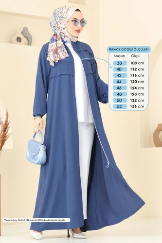 moda selvim عباءة ازرق 2018MEY846 - Thumbnail
