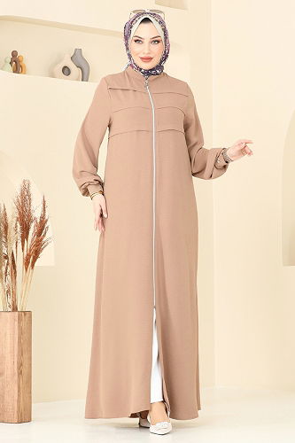 moda selvim عباءة بيج 2018MEY846 - Thumbnail