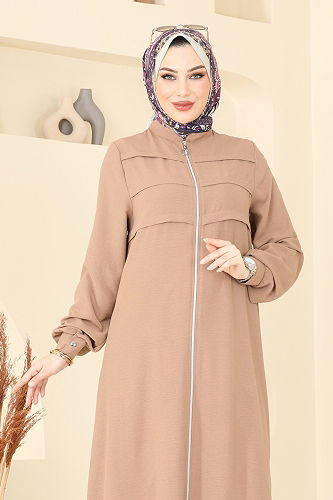 moda selvim عباءة بيج 2018MEY846 - Thumbnail