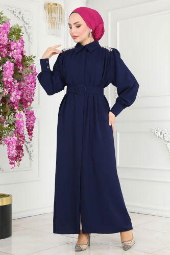 moda selvim Abaya 20225MDP186 Navy Blue - Thumbnail