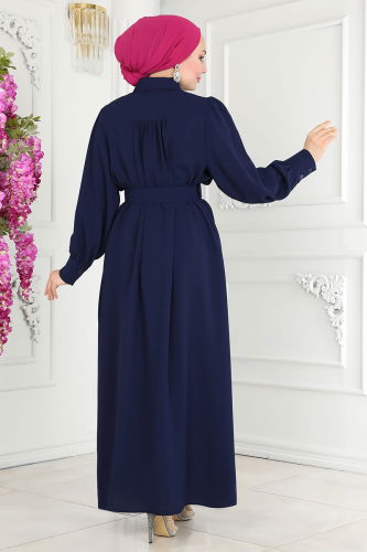 moda selvim Abaya 20225MDP186 Navy Blue - Thumbnail