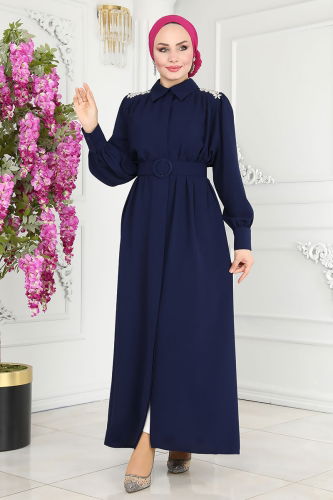 moda selvim Abaya 20225MDP186 Navy Blue - Thumbnail