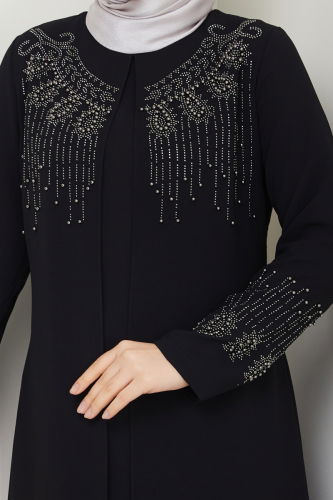 moda selvim Abaya 2032OZT1013 Black - Thumbnail