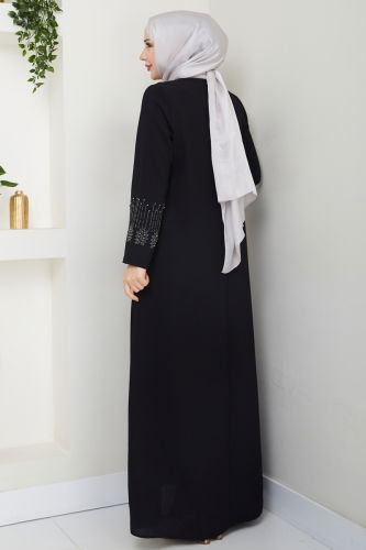 moda selvim عباءة أسود 2032OZT1013 - Thumbnail