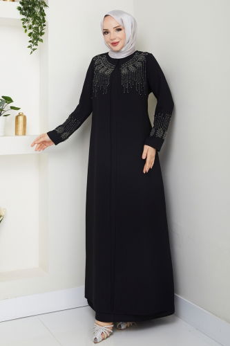 moda selvim عباءة أسود 2032OZT1013 - Thumbnail