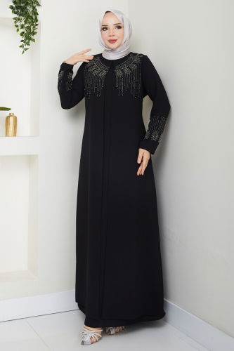 moda selvim عباءة أسود 2032OZT1013 - Thumbnail