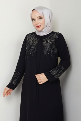 moda selvim عباءة أسود 2032OZT1013 - Thumbnail