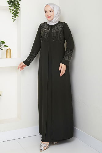 moda selvim Abaya 2032OZT1013 Khaki - Thumbnail