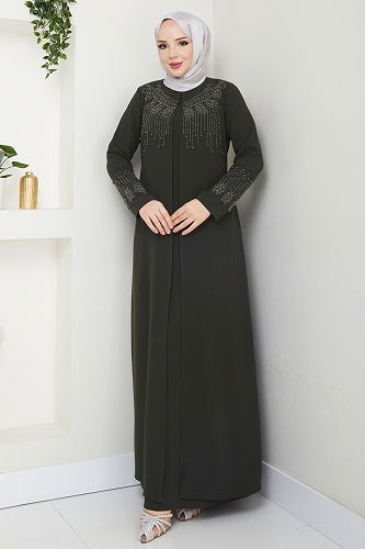 moda selvim Abaya 2032OZT1013 Khaki - Thumbnail