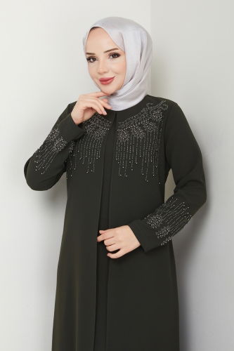 moda selvim Abaya 2032OZT1013 Khaki - Thumbnail