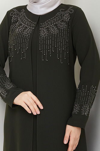 moda selvim Abaya 2032OZT1013 Khaki - Thumbnail