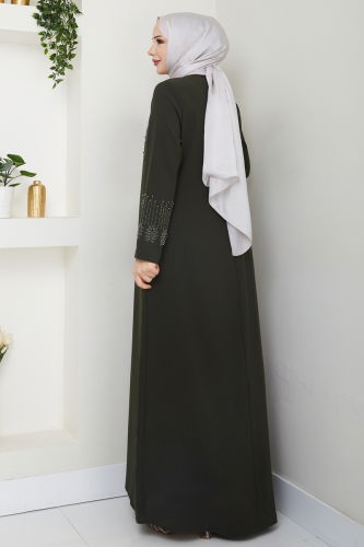 moda selvim Abaya 2032OZT1013 Khaki - Thumbnail