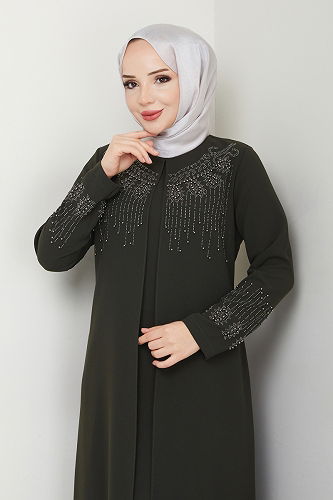 moda selvim عباءة اخضر عفني 2032OZT1013 - Thumbnail