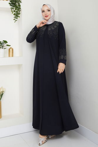 moda selvim Abaya 2032OZT1013 Navy Blue - Thumbnail
